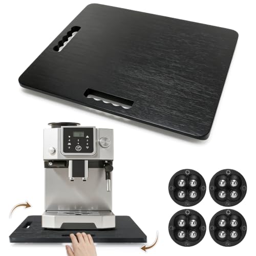 Image of Appliance Slider, Sliding Tray for Coffee Maker, 15.7x13 in,Black | 360 Rolling wheels, 0.65 Inch Thick Bamboo, Coffee Pot Slider Tray, Space-Saving Kitchen Organizer for Counter 66lb Capacity