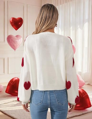 Image of Libsorge Womens Valentine Heart Cropped Cardigan Sweater 2026 Valentines Day Trendy Cute Crop Button Front Cardigans