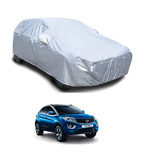 Image of Auto Hub Waterproof Car Cover Compatible with Tata Nexon with with Mirror Pocket, Soft Cotton Lining, Waterproof Nexon Car Cover- Metallic Silver