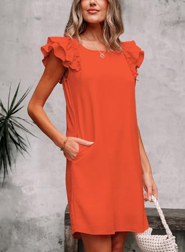 Image of Falechay Womens Summer Dresses Bow Tie Back Sundresses for Women Ruffle Short Sleeve Dress Casual Cute Sundress with Pockets
