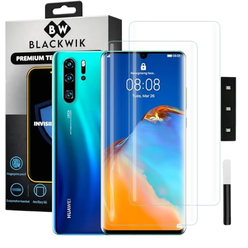Image of Blackwik Premium Curved UV Tempered Glass For Huawei P30 Pro Cellphone (Transparent, Pack of 2) Advanced Border Less Full Screen Coverage UV Screen Protector Guard With Installation Kit