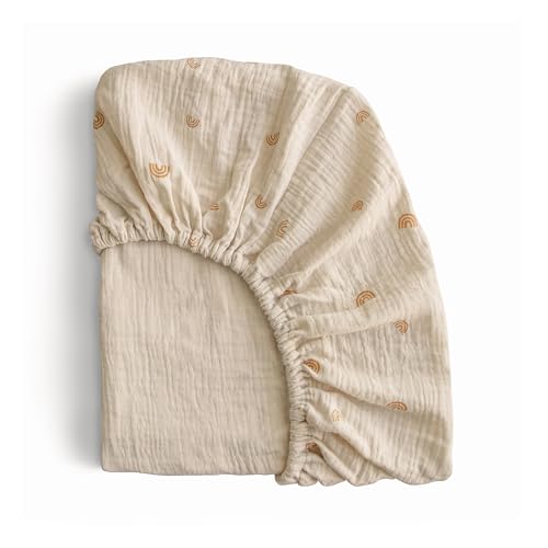 Image of mushie Extra Soft Muslin Fitted Crib Sheet | 192 Thread Count | 28"x 52" (Rainbow)