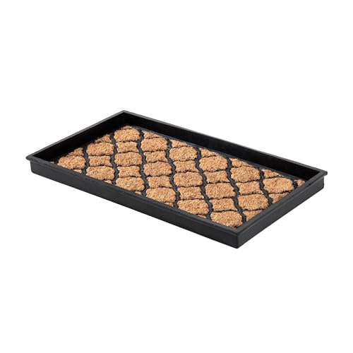 Anji Mountain Heavy Duty Waterproof Rubber Shoe Storage Mat Organizer/Boot Storage Tray Multi Use for Entryway with Coir, Tan Insert, Fits 2 Pair (24.5" Wide)
