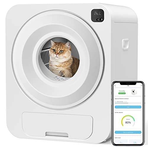 Self-Cleaning Cat Litter Box: Integrated Safety Protection Automatic Cat Littler Box For Multi Cats, No Scooping, Extra Large/Odor Isolation/App Control Smart Cat Litter Box With Mat & Liner #TOP21