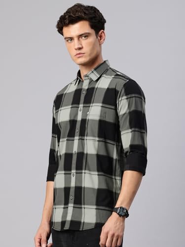 Image of Majestic Man Stylish Slim Fit Cotton Spread Collar Checked Casual Shirt