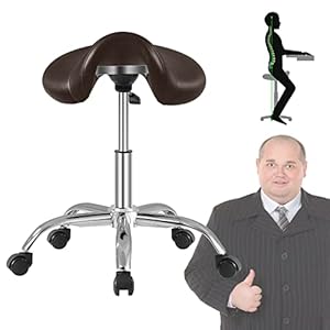 Saddle Stool with Wheels 300 lbs Weight Capacity, Heavy Duty Rolling Stool for Medical Massage Salon Kitchen Spa Drafting Nail-Tech,Height Adjustable,360 Swivel,Wide Thick Seat Padding（brown）