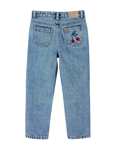 Jean mom fille brodé fleurs avec taille élastique ajustable - 2