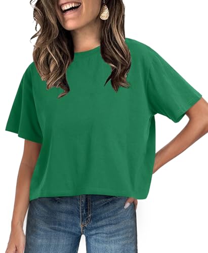 Image of UNCLECAT Womens Short Sleeve Crop Tops Summer Basic Cropped T Shirts | Workout,Casual,Crew Neck Tee,Boxy Loose Fit,Cotton Trendy Clothes
