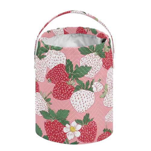 Image of Tatenale Crochet Bag Yarn Bag Knitting Project Bag with Pockets and Handle Portable Yarn Storage Organizer Tangle Free 8.3x11 InchPink White Strawberries Flowers25