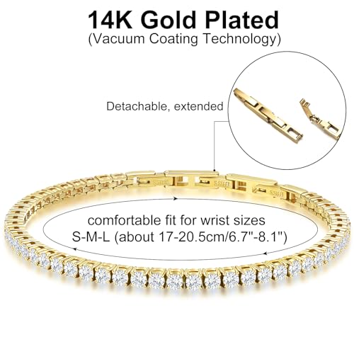 Stainless Steel Adjustable CZ Tennis Bracelet for Women Men (Gold, CZ 3mm) - image 5