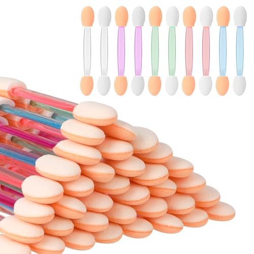 50 Stück Doppelseitiger Einweg Lidschatten Applikator, Farbe Sponge Lidschatten Pinsel, Lidschatten Schwammpinsel Make Up Werkzeuge, Doppelseitiger Lidschattenpinsel zum Auftragen von Lidschatten