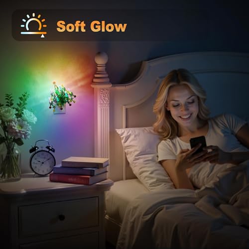 Image of JandCase Christmas RGB Pendant Night Lights Plug into Wall | 2 Pack Flame Effect,10 Color Changed Nightlight with 180Rotatable,Dimmable Plug in Nightlight,Home Holiday Decor