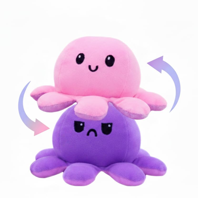 Image of Octopus Reversible Plushie Toy, Gift for Birthdays & Special Occasions Girls and Adults, Gift for Girlfriend, Mood Expression Soft Toy(18cm) (Pink-Purple)