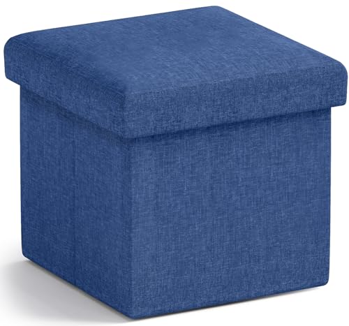 Ornavo Home Small Storage Ottoman Foldable Collapsible Cube Square Linen Ottoman Foot Rest Stool...