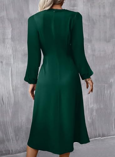 Image of Happy Sailed Women's Long Sleeve Ruched Waist Flowy A Line High Low Midi Cocktail Party Dress