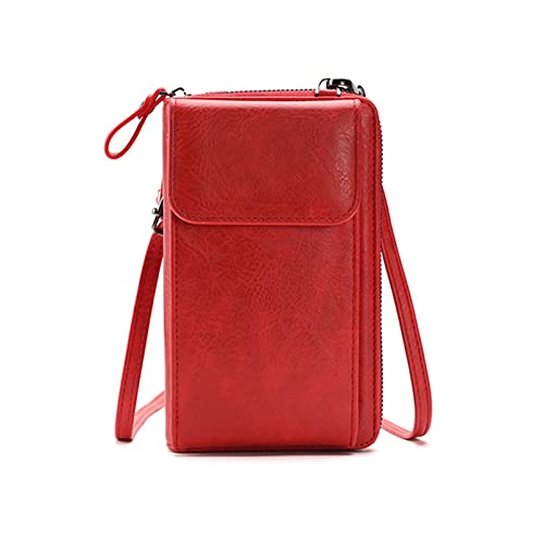 Kememo Kleine Handy Umhängetasche Damen, PU Leder Handytasche zum Umhängen mit Geldbörse Kartenfächer, Crossbody Umhängetaschen Geldbeutel Brieftasche Kleine Tasche, Rot