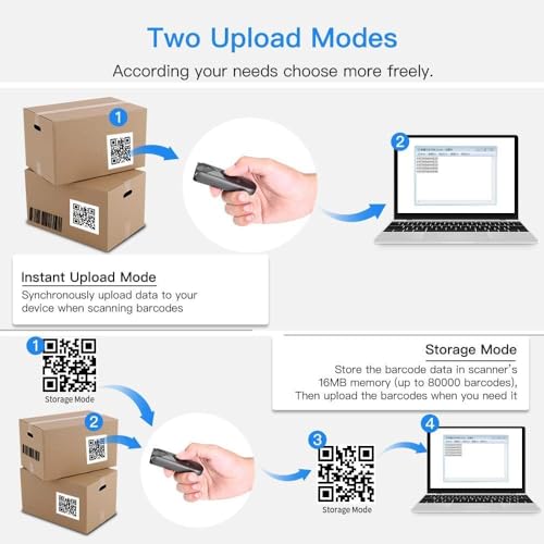 Eyoyo Mini 2-Pack QR 2D&1D Bluetooth Barcode Scanner Portable Wireless Barcode Reader with 2.4G Wireless/USB Wired/Bluetooth Connection for Tablet, Laptops, Phone, Android - Thumbnail 7