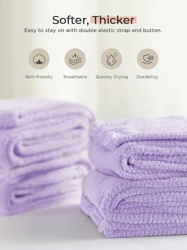 Hicober Microfiber Hair Towel,2Packs Super Absorbent Quick Dry Hair Towel Turban Soft Wrap for Women,Hair Care Accessories Wet Hair(Purple,Purple)