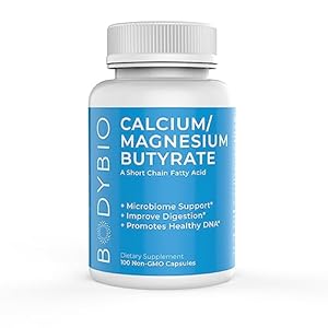 BodyBio Butyrate with Calcium & Magnesium – Supports Healthy Digestion, Gut & Microbiome – Leaky Gut Repair – Control Bloating – Fuel for Healthy Gut – 100 Capsules