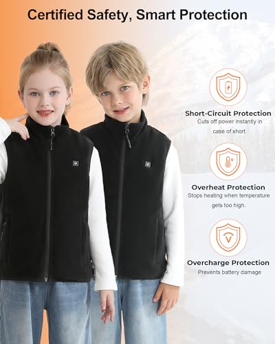 Image of Kids Heated Vest with 7.4V 12000mAh Battery Pack, Youth Heated Vest Kids Fleece with 5 Heating Zones for Boys Girls