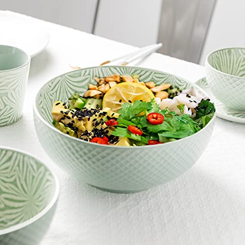Uuemb Large Salad Bowl, 1800Ml Ceramic Fruit Serving Bowls, Stylish Light Green Bowl Exquisite Patterns Cereal Bowl, Soup/Fruit/Noodle Deep Bowl (20.5X9 Cm) #TOP1