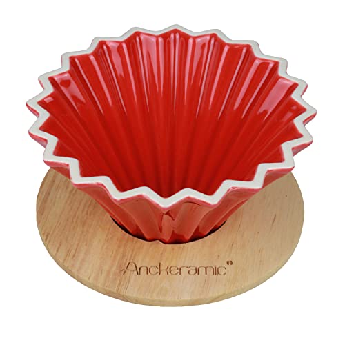 ANCKERAMIC Filtre à café en céramique avec embout en bois (1-3 tasses), pour Over Cafetière pour filtre à main (rouge) Cover