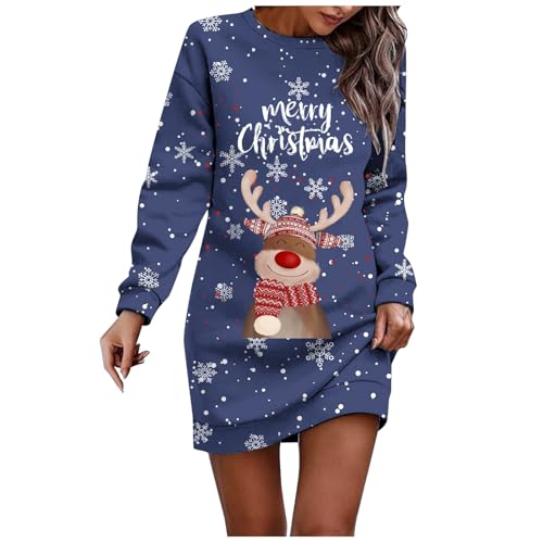 Weihnachtskleid Damen Minikleid, Weihnachts Pulloverkleid Damen Rundhals Weihnachtskostüm Autumn Winter Elegant Christmas Blusenkleid Weihnachten...