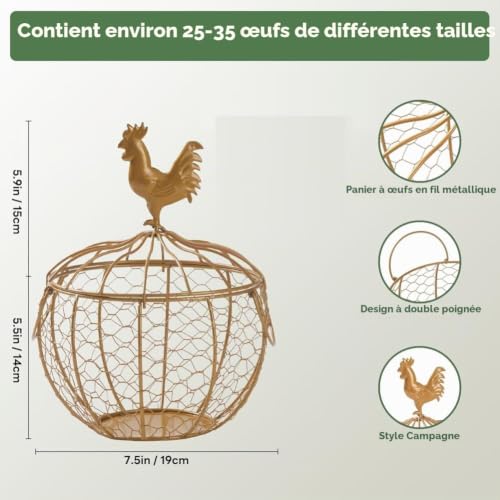 Kopinma Panier de collecte d'œufs en métal avec panier métallique pour collecter des œufs frais, porte-œufs pour plans de travail – vue 4