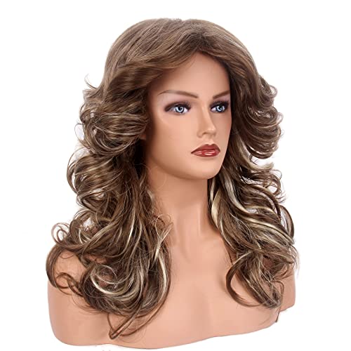 REEWES 70's Farrah Fawcett Wig for Women Lady Natural Synthetic Full Wigs Vintage Cosplay Costume Disco Feathered Hair (Brown Highlight) - Image 2