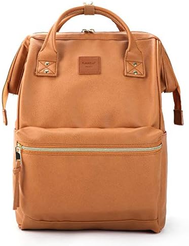 Kah&Kee Leather Backpack Diaper Bag with Laptop Compartment Travel School for Women Man (Camel Beige, Large) Fashion