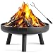 LEADZM Feuerschale Ø80 cm Eisenkonstruktion | Mit 2 stabilen Griffen + Feuerhaken, Feuerkorb für Holz & Kohle, Feuertonne als Feuerstelle für Garten Terrasse Outdoor Lagerfeuer Schwarz