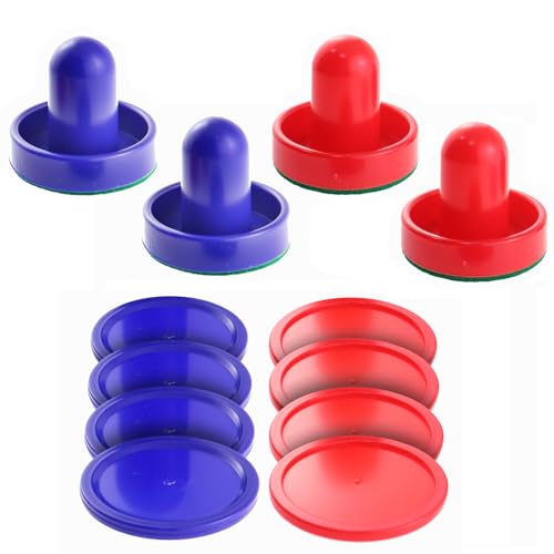 Caishun 4PCS Air Hockey Pushers Ice Hockey Pushers Air Hockey Paddles Red Blue 60mm Goal Handle Rackets 4 Hockey Pushers 4 Protective Paddle Felt 8 Pucks