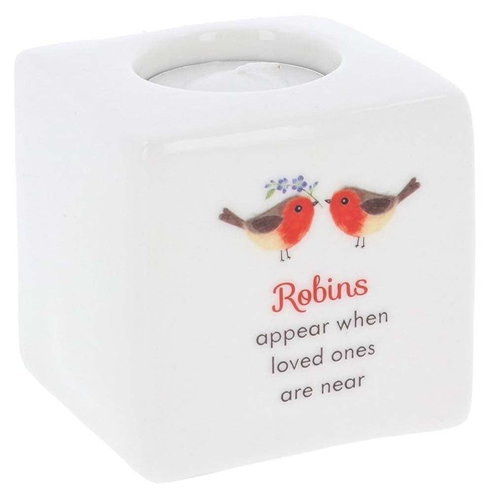 Shudehill Giftware Robins Appear Tealight Holder Forget Me Not Collection Ceramic 80 x 80 x 80mm