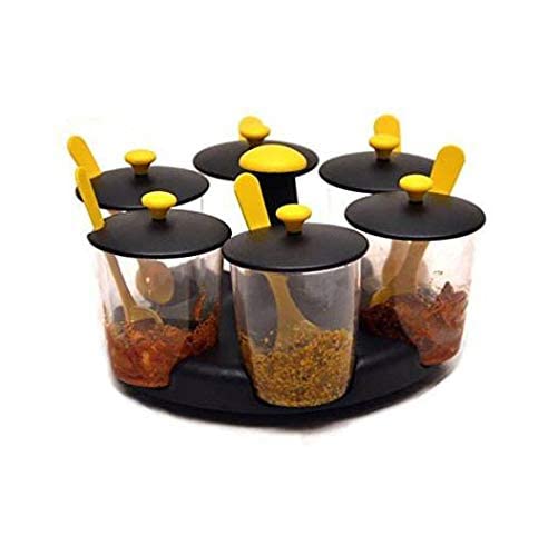 Royal By Metal Mart Plastic Revolving Spice Jar Set (Black)