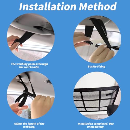 Gepäcknetz Auto Dachhimmel, 80x52cm Universal Doppelschicht Autodach Gepäcknetz Decke mit Reißverschluss, Auto Netz für Vier Dach Armlehnen auf Autos, Jeeps, Van, SUV, Aufbewahrung für Decken