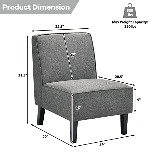 Giantex Thick Armless Accent Chair, Fabric Upholstered Slipper Chair W/Solid Wood Legs, 9" Thick Sponge Cushion, Max Load 330 Lbs, Modern Stylish Comfy Bedroom Leisure Chair For Living Room, Grey #TOP4