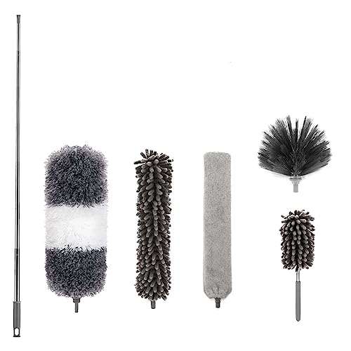 6 PièCes Plumeau TéLescopique, Lavable, Plumeau avec Tige TéLescopique en Acier Inoxydable, EnlèVe sans Effort La PoussièRe Et Les Toiles D'AraignéEs, pour Plafonds, Longueur Maximale 25-256cm