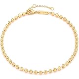 Fettero Anklet Bracelets for Women Gold Plated Dainty Waterproof Anklet Charm Bracelet Beach Anklet Jewelry Beaded Ball Tennis Link Chain Summer Boho Beach Foot Jewelry for Women