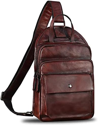 IVTG Genuine Leather Sling Bag for Men Vintage Crossbody Hiking Shoulder Bag Backpack Retro Cowhide Handmade Casual Daypack Purse Fanny Bag (Coffee)