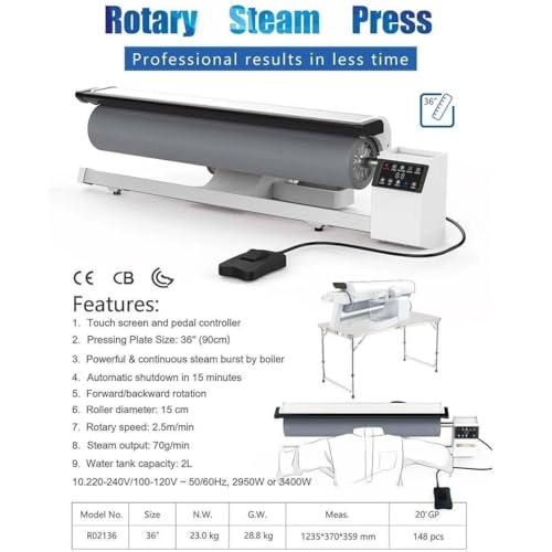 Commercial Roller Iron Automatic Clothes Roller?High-Speed Ironing Machine 2800w Roller Fabric Steamer?with Touch Screen + Foot Control 36 Inch