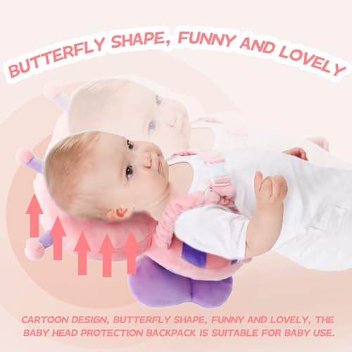 Image of Pucmaoci Baby Toddler Head Protector, Baby Head Protection Backpack, Adjustable, Lightweight and Breathable, Pink Butterfly