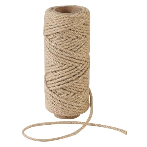 4mm 100 Feet Natural Jute Twine, for Crafts Gift, Craft Projects, Wrapping, Bundling, Packing, Holiday Packaging Twine, Gardening and More, Jute Rope to Use Around The House and Garden