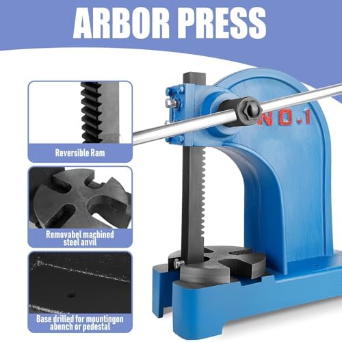 Arbor Press 1 Ton Manual Desktop Press with Reversible Ram, Drilled Base for Secure Mounting, Multi-Scene Stamping, Maximum Height 5.5 Inches