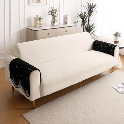 Image of HOKIPO Premium Supple Soft Wavy Anti-Slip Armrest Cover for Sofa, 1 Pair, Black (AR-5971-BLK*2)