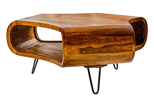 Image of Douceur Furnitures Solid Sheesham Wood Coffee Table with 3 Side Storage Shelves for Living Room | Wooden Centre Table for Home, Office, Hotel & Cafe | Natural Finish | DIY (Do It Yourself)