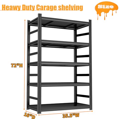 Image of 71 inch H|35 inch W All-Metal Garage Shelving Unit and Storage-Easy Assembly Shelves 5-Tier Rack|Heavy-Duty Adjustable Shelf|Steel Shelves for Industrial,Warehouse,Basement (16 inch D x 35.4 inch W x 71 inch H)