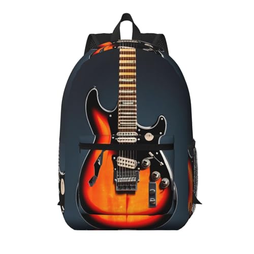 Sac à dos d'école léger imprimé guitares électriques orange cartable noir homme femme EdWal