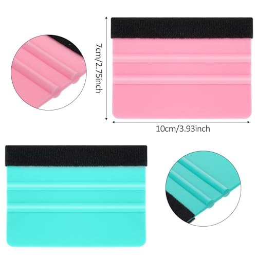 Image of Hariendny Squeegee for Vinyl, 2 Pcs Pink and Teal Vinyl Scraper Tools Wallpaper Smoothing Suede Felt Edge Squeegee Craft Sign Making Wrap Tool for Car Window Wrap Tint Application ppf Tools