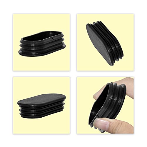 Image of Flyshop 40 x 80 mm, 1-9 /16 inch x 3-1 /8 inch OD Black Durable Plastic Plugs Tubing End Caps Oval Chair Glide Inserts 8 Pack