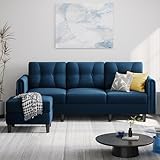 Yaheetech Fabric Sectional Sofa with Ottoman, L-shaped Sofa Couch with Side Pockets or Small Spaces, Reversible 3-Seater Chaise Lounge for Living Room, Home Office, Velvet Fabric, Blue - Image 2